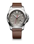 Victorinox Swiss Army Inox Stainless Steel & Leather Textured Dial Strap Watch