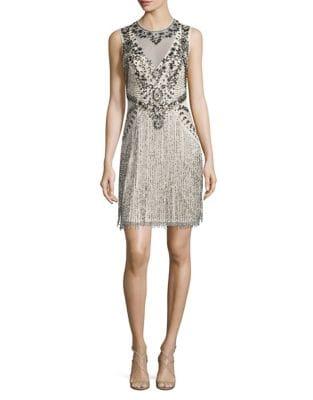 Aidan By Aidan Mattox Sleeveless Beaded Fringe Dress