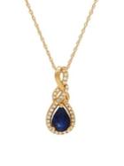Lord & Taylor 14k Yellow Gold, Pear-shape Sapphire & Diamond Ribbon Pendant Necklace