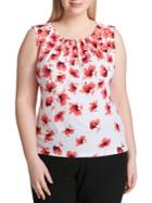 Calvin Klein Plus Floral Pleat Neck Blouse