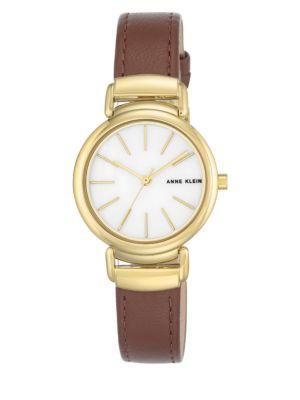Anne Klein Goldtone Stainless Steel And Leather-strap Watch