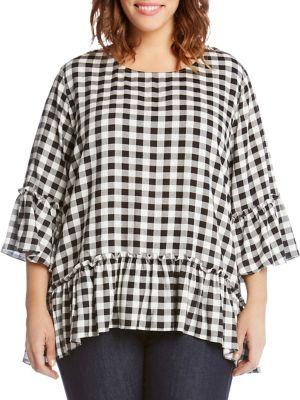 Karen Kane Plus Gingham Ruffled Top