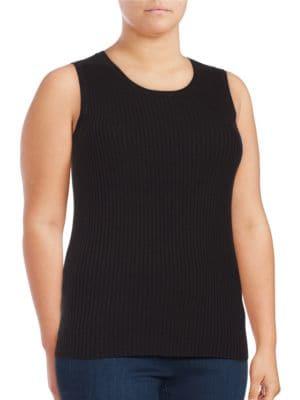 Lord & Taylor Plus Sleeveless Roundneck Ribbed Top