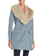 Belle Badgley Mischka Wool-blend Faux Fur Collar Walker Coat