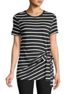 Lord & Taylor Striped Asymmetrical Tied Flutter Tee