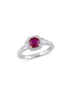 Sonatina 14k White And Yellow Gold, Ruby And Diamond Halo Three-stone Ring
