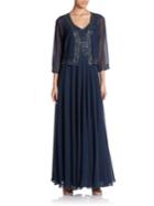 J Kara Plus Beaded V Neck Gown And Jacket