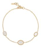 Lord & Taylor White Mother Of Pearl And 14k Yellow Gold Pol Single Row Circle Tincup Bracelet