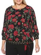 Rafaella Plus Floral & Chain-print Three-quarter Sleeve Top