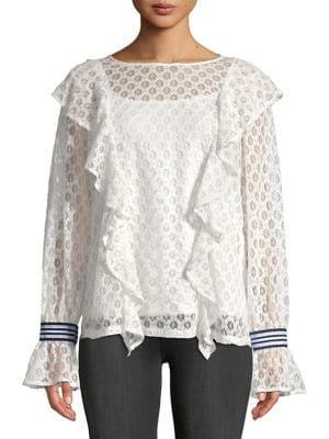Kensie Ruffled Chantilly Lace Blouse