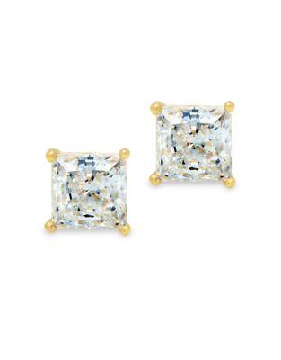 Crislu Classic Crystal And Sterling Silver Solitaire Princess Stud Earrings