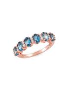 Lord & Taylor 14k Rose Gold, Oval-shape London Blue Topaz & Diamond Ring