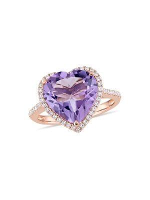Sonatina 14k Rose Gold Amethyst & Diamond Halo Heart Ring