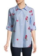 Calvin Klein Plus Floral Embroidered Cotton Button-down Shirt