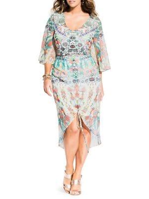 City Chic Plus Bella Vacanza Printed Fit-&-flare Dress