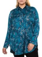 Addition Elle Michel Studio Plus Wide-cuff Printed Shirttail Blouse