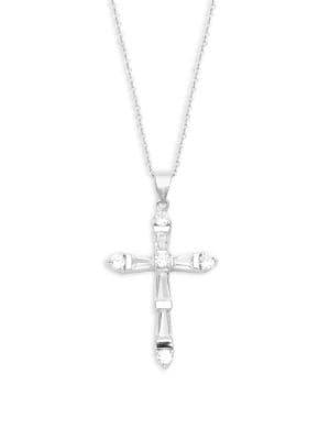 Lord & Taylor Sterling Silver Cubic Zirconia Cross Pendant Necklace