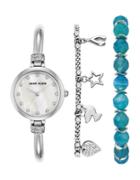 Anne Klein Three-piece Inspiration Natural Stone Swarovski Crystal Studded Watch And Bracelet Set, Ak2841bagt