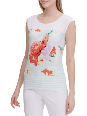 Calvin Klein Paneled Floral Stripe Top
