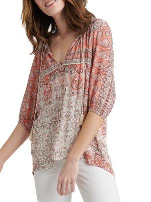 Lucky Brand Printed Tie Top