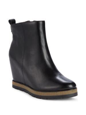 Donna Karan Dee Wedge Heel Leather Booties
