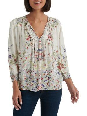 Lucky Brand Printed Pintuck Blouse