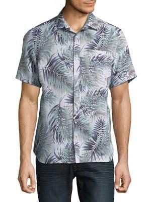 Black Brown Floral Linen Short-sleeve Shirt