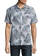 Black Brown Floral Linen Short-sleeve Shirt
