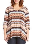 Karen Kane Plus Zig-zag Print Knit Flare Hem Top