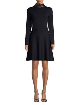 Eliza J Beaded Mockneck Fit-&-flare Dress