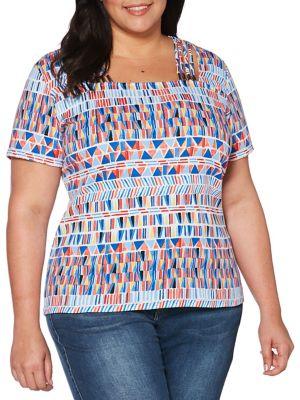 Rafaella Plus Geometric-print Cotton Top