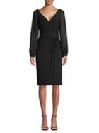 Adrianna Papell Bishop-sleeve Draped Matte Jersey Dress