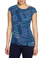 Chaus Zip-shoulder Ruched Patchwork Waves Top