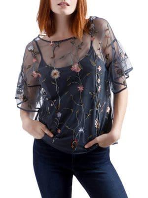 Lucky Brand Woven Slate Floral Top