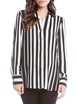 Karen Kane Stripe Side-slit Sheer Button-down Shirt