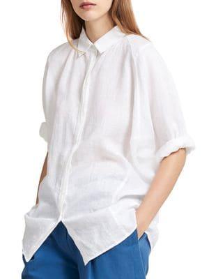 Donna Karan Linen Button-down Blouse
