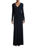 Vera Wang Solid V-neck Gown