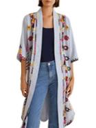 Mango Embroidered Open-front Caftan