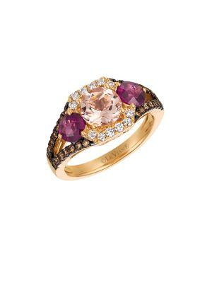 Le Vian Chocolatier Peach Morganite, Raspberry Rhodolite, Chocolate Diamonds, Vanilla Diamonds And 14k Strawberry Gold Ring