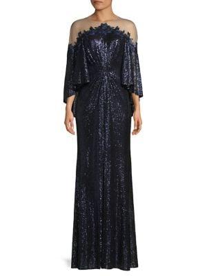 Tadashi Shoji Sequin Cape-sleeve Gown