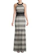 H Halston Geometric Lace Halter Gown