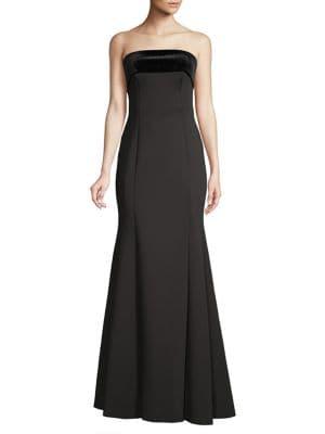 Eliza J Velvet-trim Strapless Flare Gown
