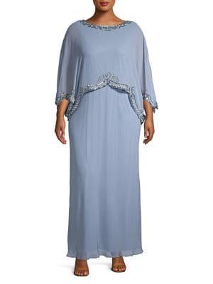 J Kara Plus Plus Embellished Capelet Gown