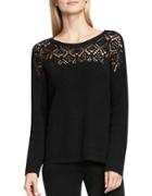 Vince Camuto Petite Lace Yoke Ribbed Pullover