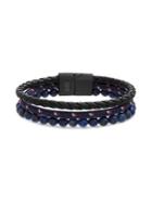 Lord & Taylor Triple-strand Leather & Stainless Steel Beaded Bracelet