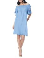 Nydj Off-the-shoulder Chambray Shift Dress