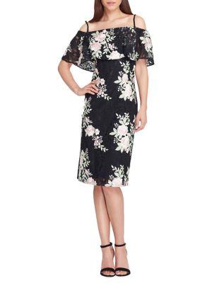 Tahari Arthur S. Levine Off-the-shoulder Lace Sheath Dress