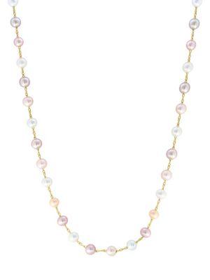 Effy 14k Yellow Gold & 4mm White & Plum Potato Pearl Station Necklace
