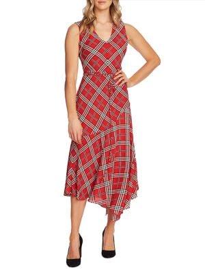 Vince Camuto Highland Plaid Belted A-line Dress