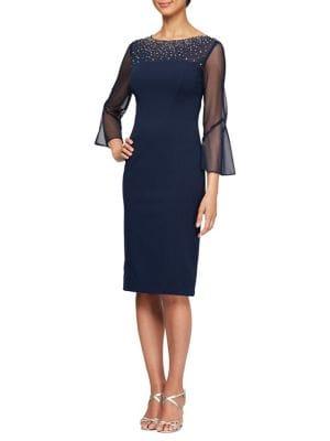 Alex Evenings Illusion Bell Sleeve Sheath Dress